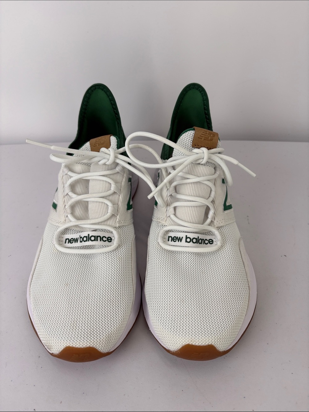🔔 New Balance White Sneakers with Green Accents and Gum Outsole